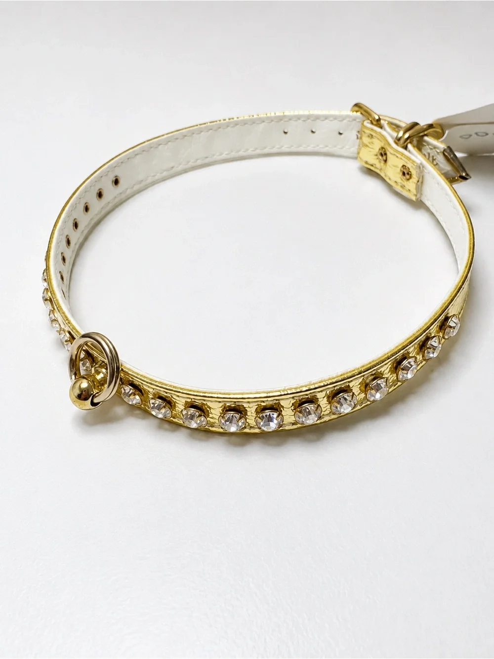 Gold Rhinestone Embellished Dog Collar | Size 16